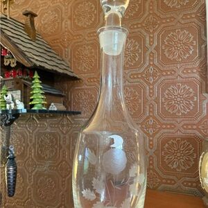 Etched Glass Decanter with Leaf Motif - Clear